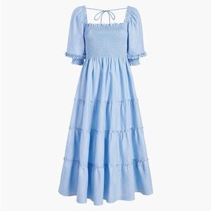 Hill House Nesli Nap Dress Women’s Size Small Blue Metallic Puff Sleeve Midi